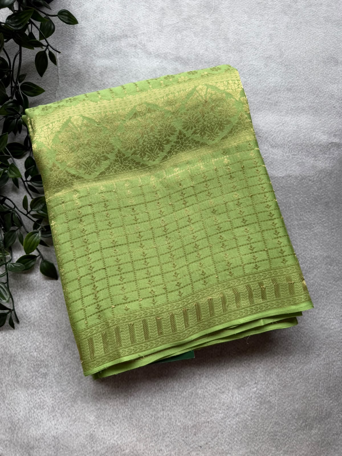 Pista Green Brocade Pure Mysore Crepe Silk Saree 107