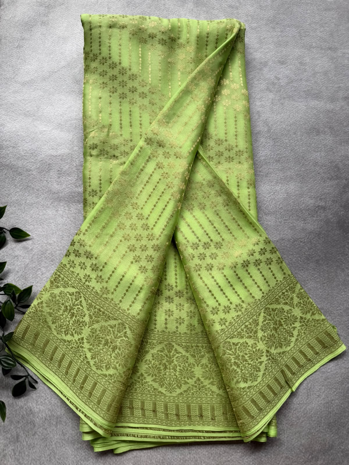 Pista Green Brocade Pure Mysore Crepe Silk Saree 107