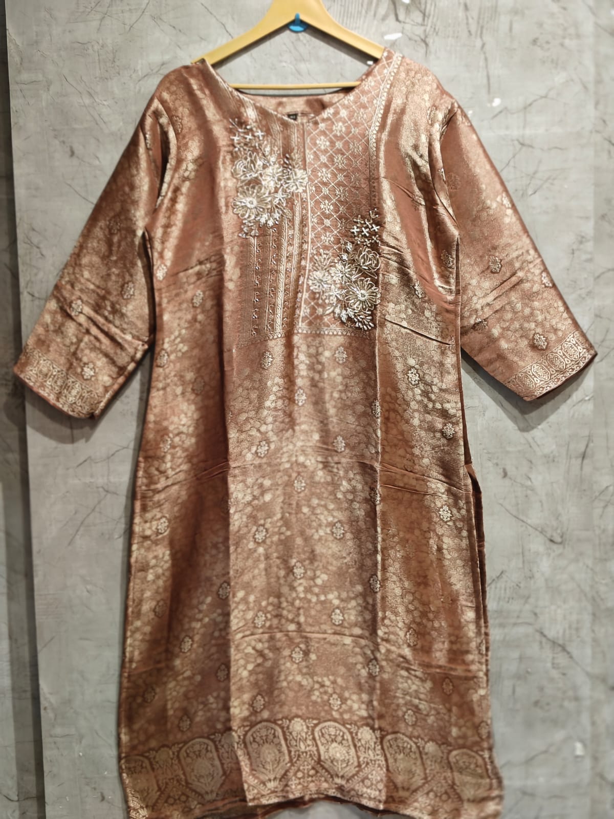 Brown Banarasi Tissue Silk Straight Kurtha 112