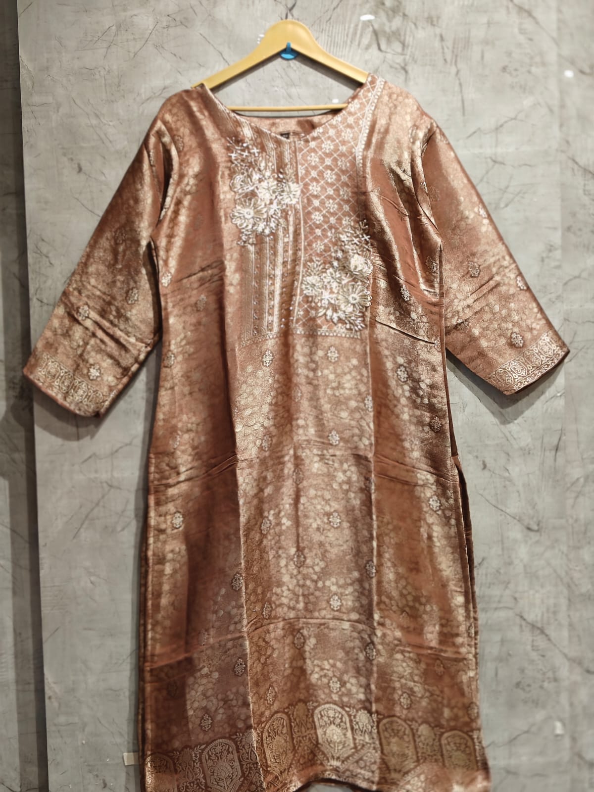 Brown Banarasi Tissue Silk Straight Kurtha 112