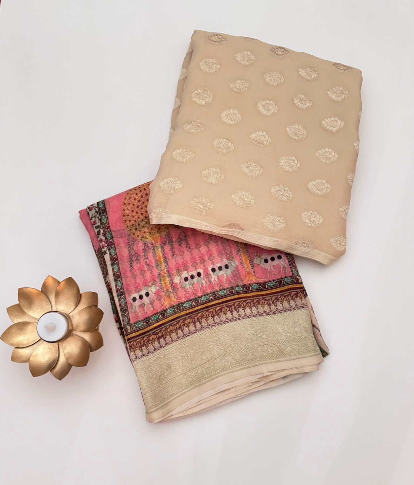 Beige Pure Georgette Dress Material (Swara)