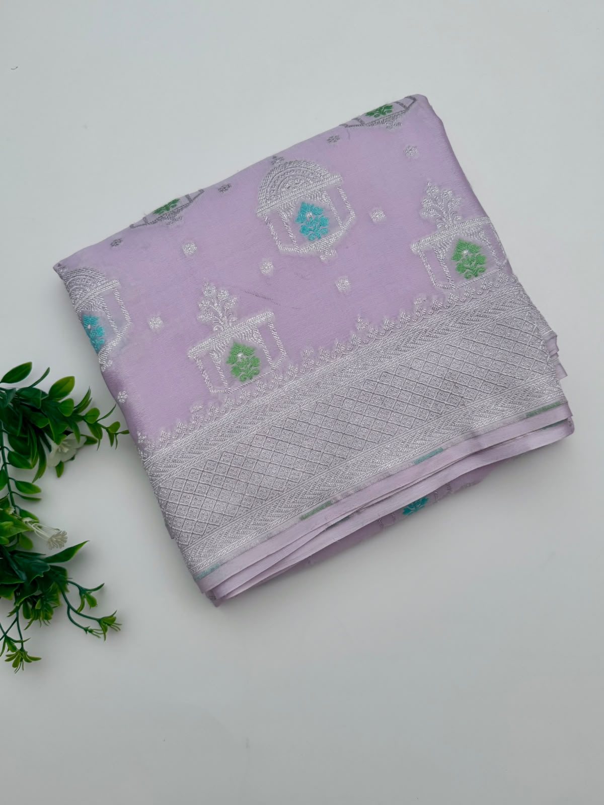 Lavender Silver Border Pure Georgette Water Zari Saree (Swara)