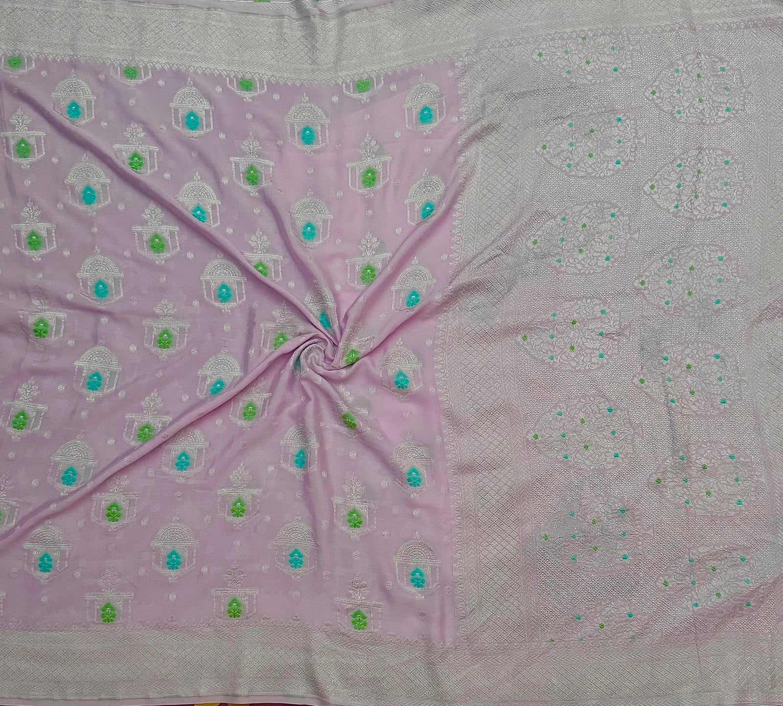 Lavender Silver Border Pure Georgette Water Zari Saree (Swara)