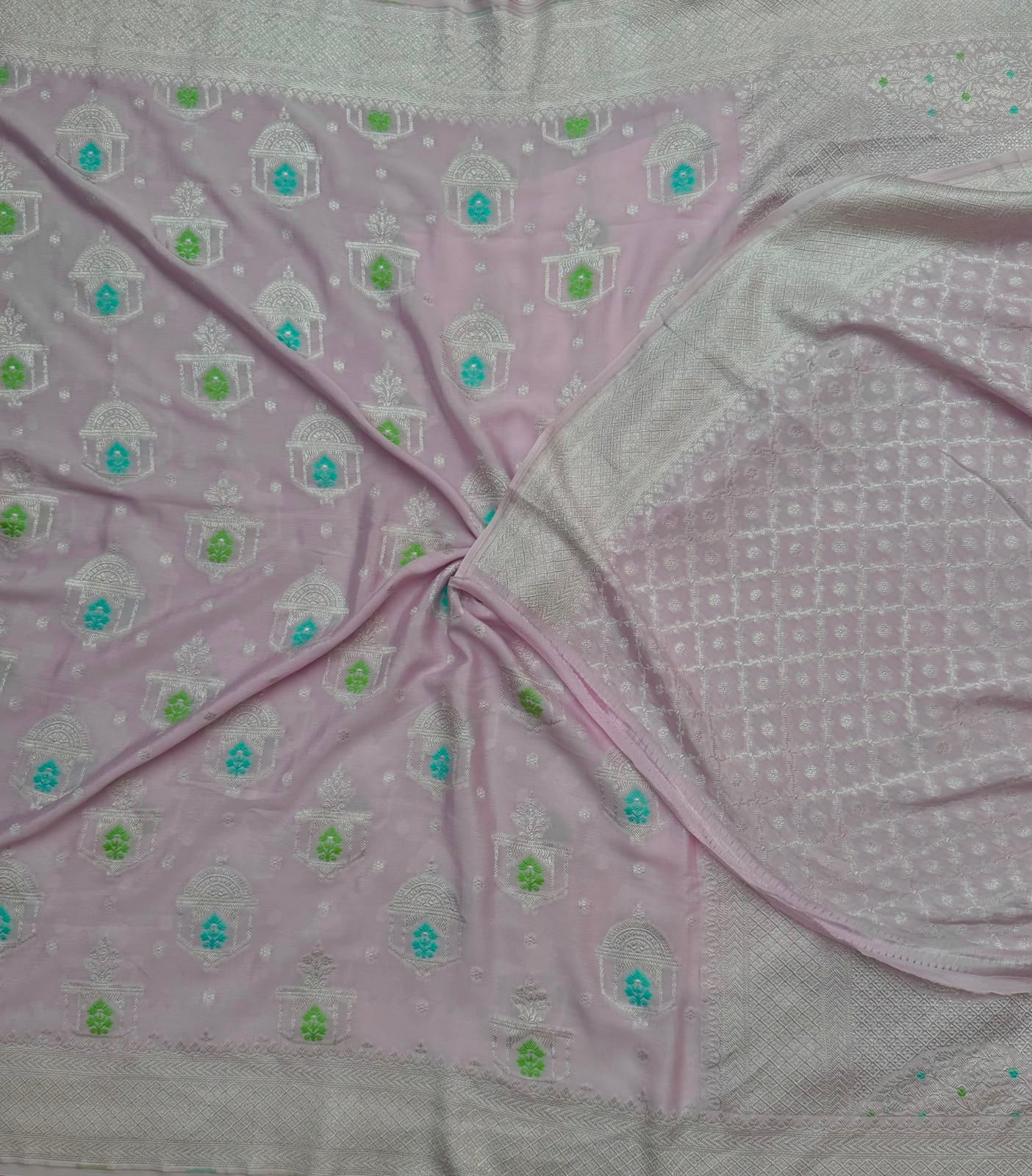 Lavender Silver Border Pure Georgette Water Zari Saree (Swara)