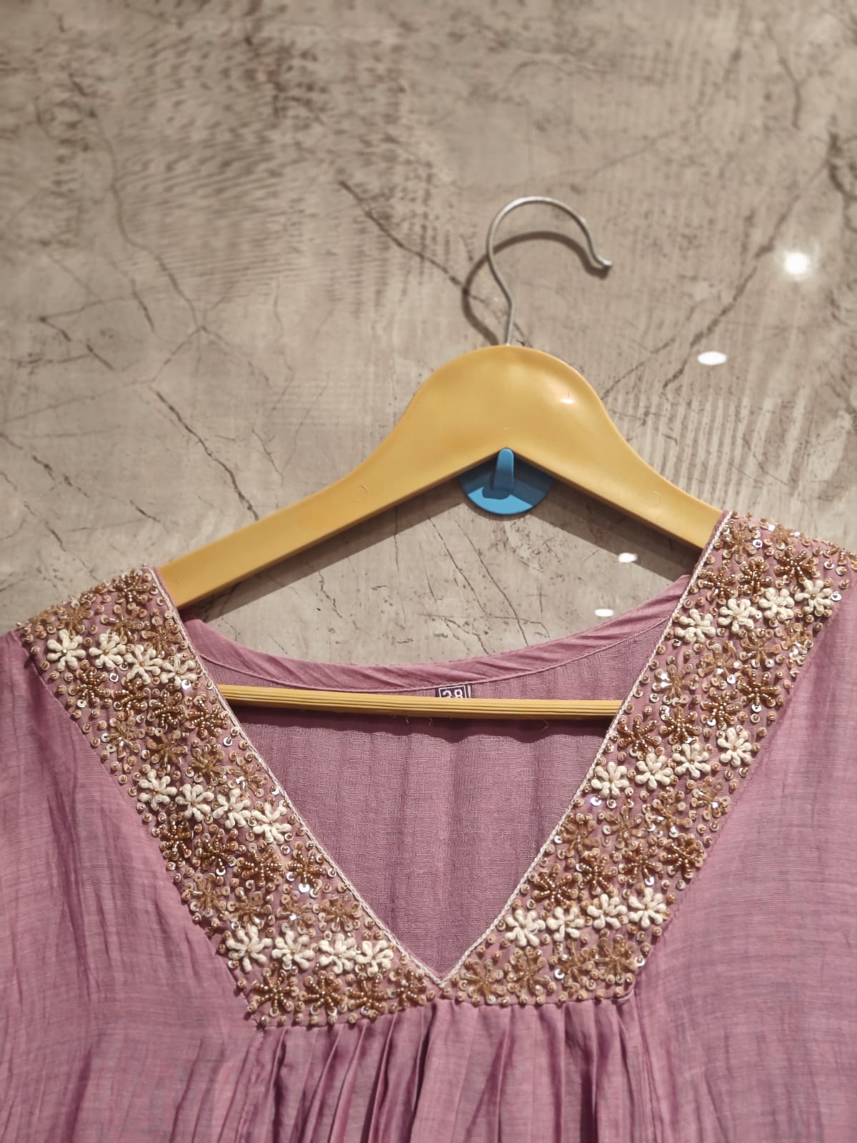 Lavender Mul Chanderi Hand Embroidery Airline Kurtha 324