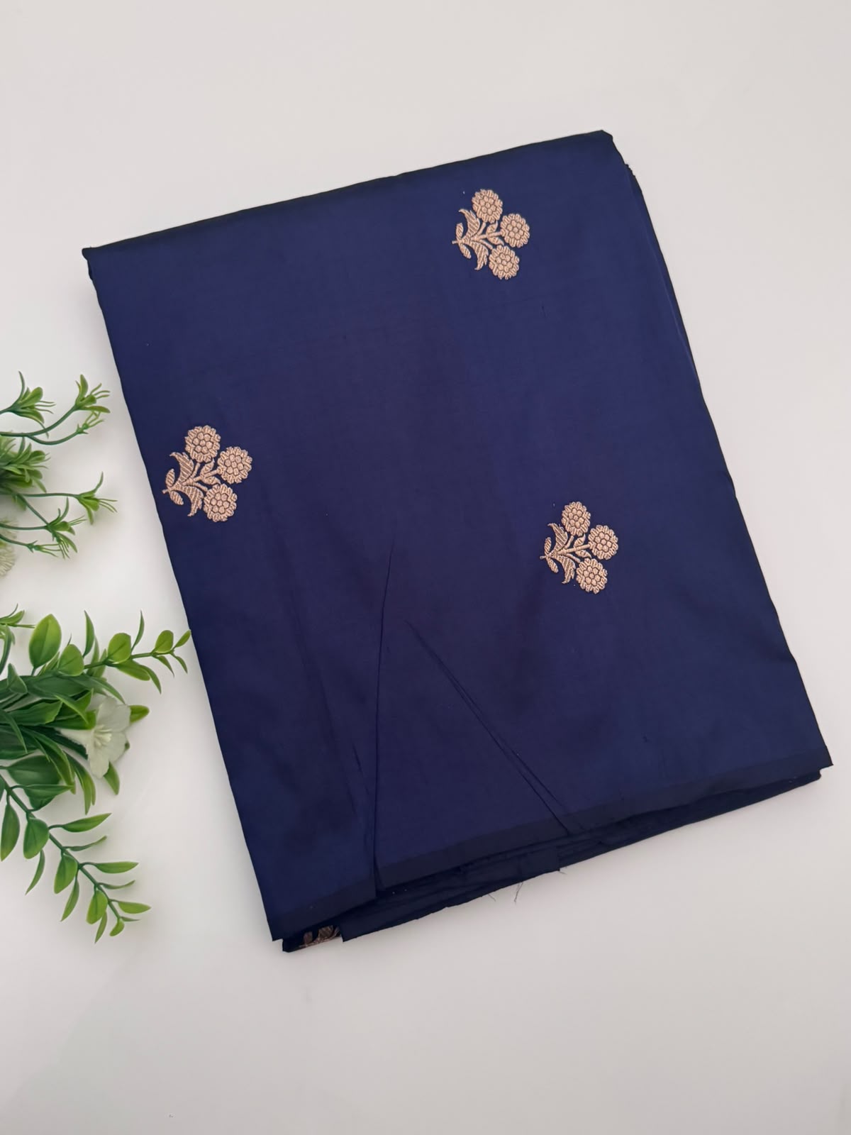 Navy Blue Pure Kathan Banarasi Silk Dress Material (Swara)
