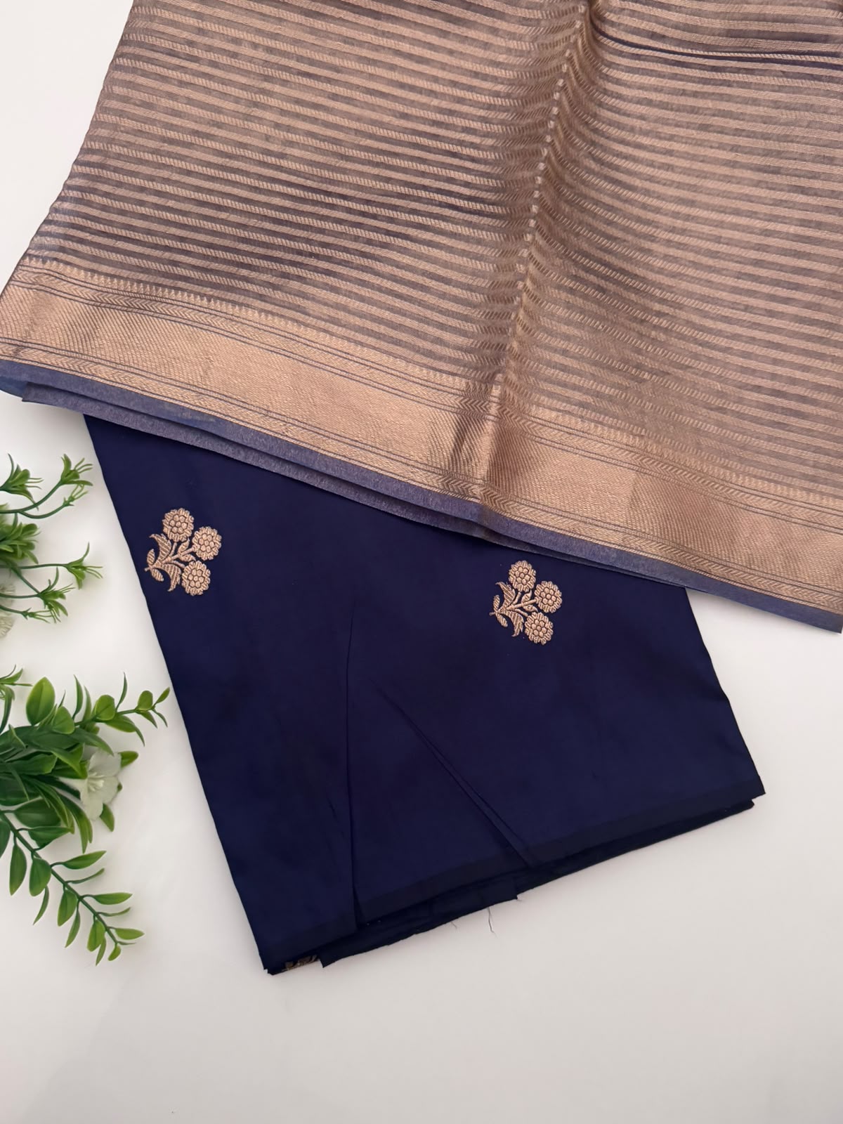 Navy Blue Pure Kathan Banarasi Silk Dress Material (Swara)