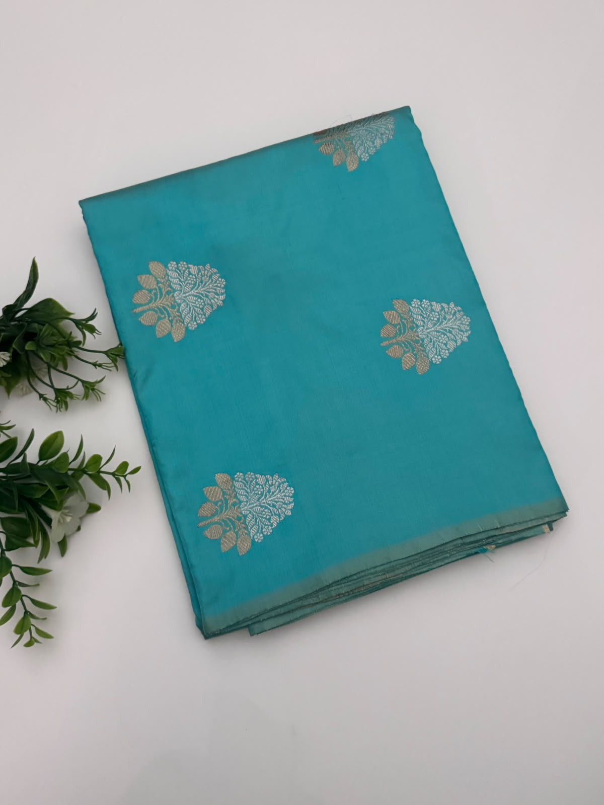 Teal Pure Kathan Banarasi Silk Dress Material (Swara)