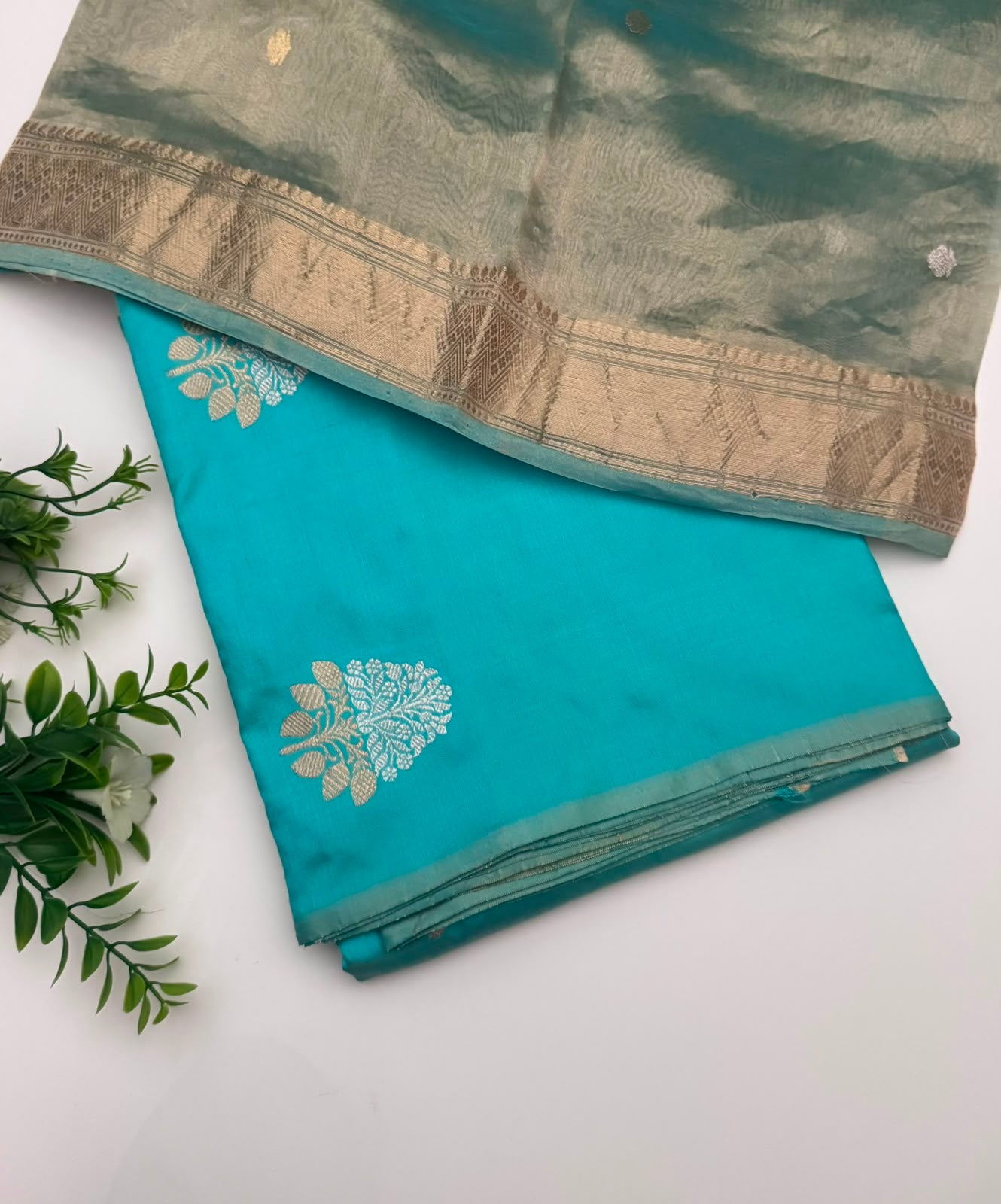 Teal Pure Kathan Banarasi Silk Dress Material (Swara)