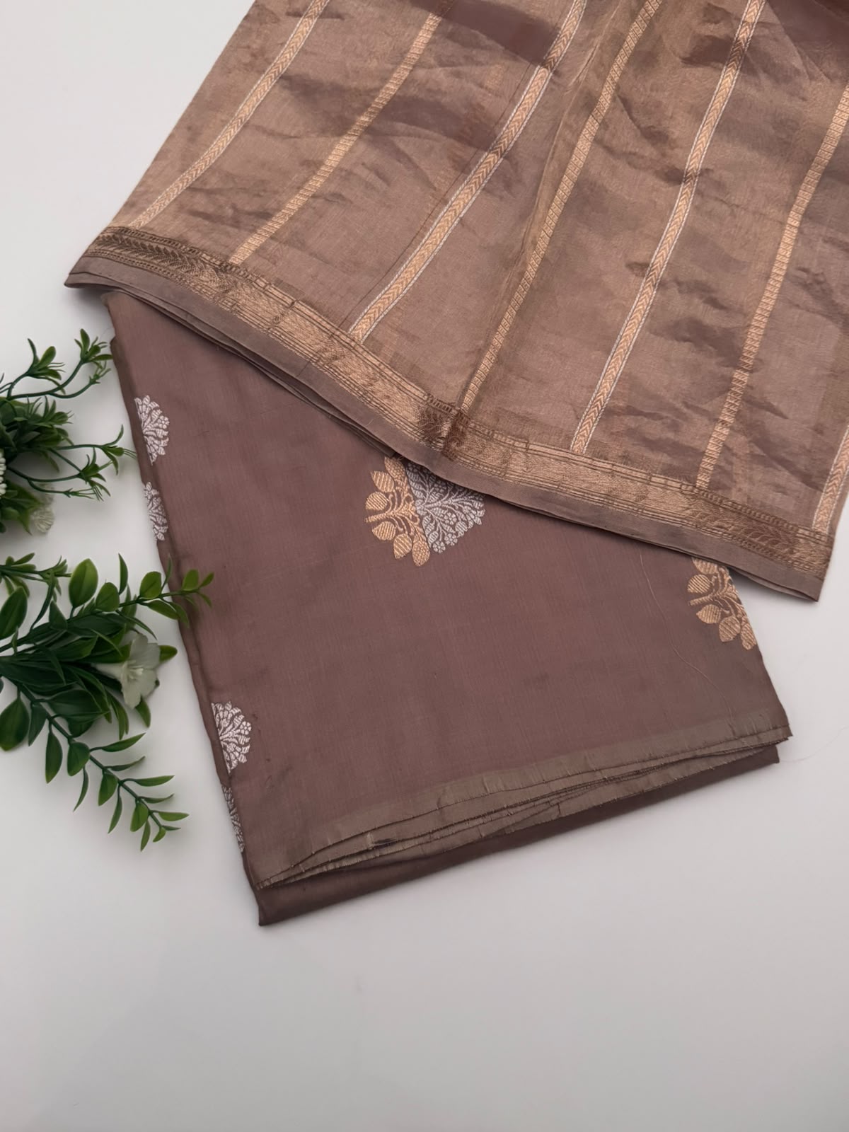 Brown Pure Kathan Banarasi Silk Dress Material (Swara)
