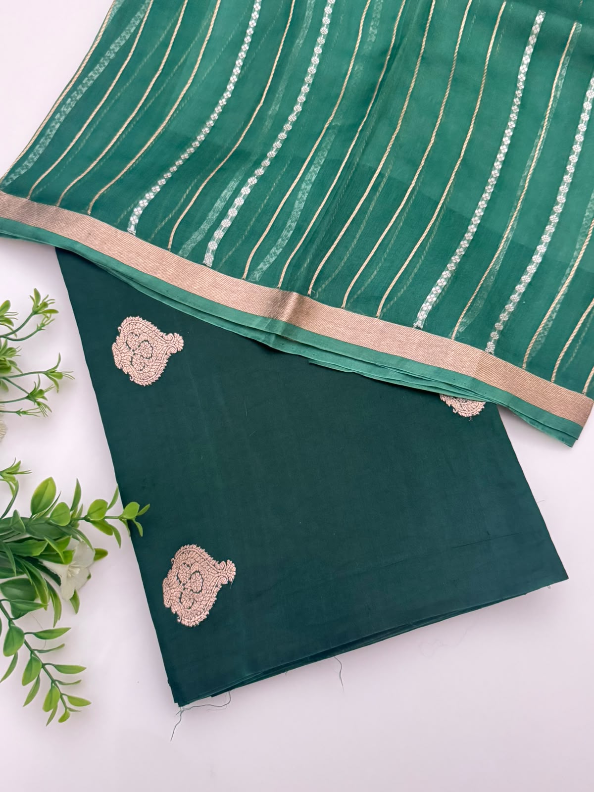 Bottle Green Pure Kathan Banarasi Silk Dress Material (Swara)