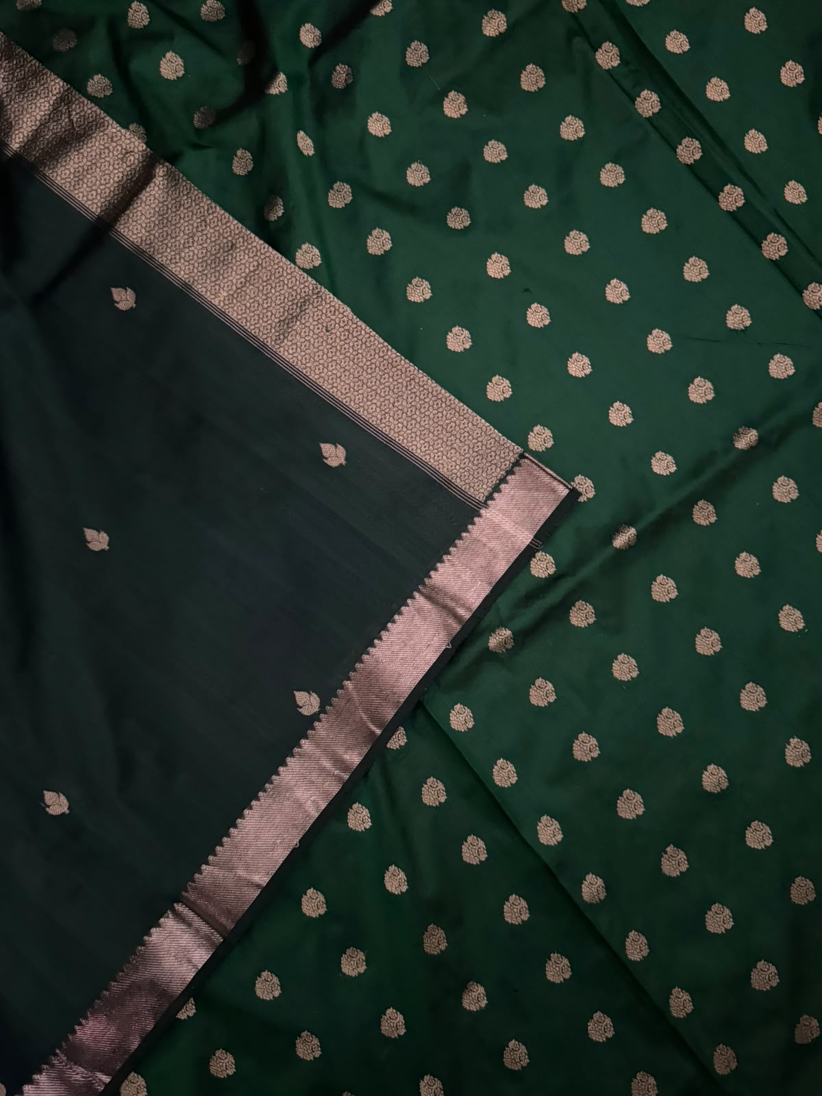 Bottle Green Pure Kathan Banarasi Silk Dress Material (Swara)