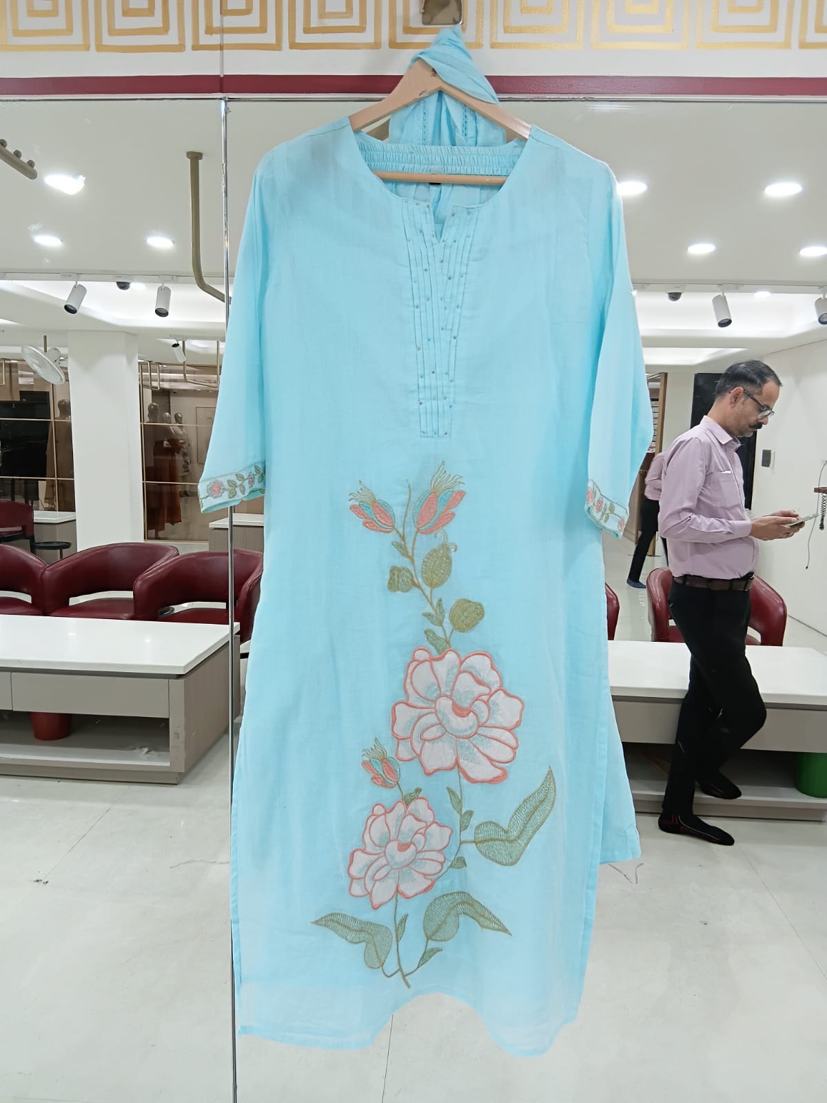 Sky Blue Cotton Straight Fit  Kurtha 643