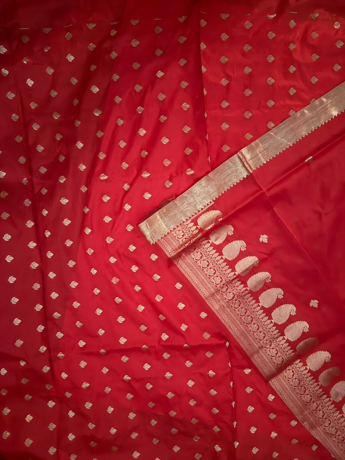Red Pure Kathan Banarasi Silk Dress Material (Swara)