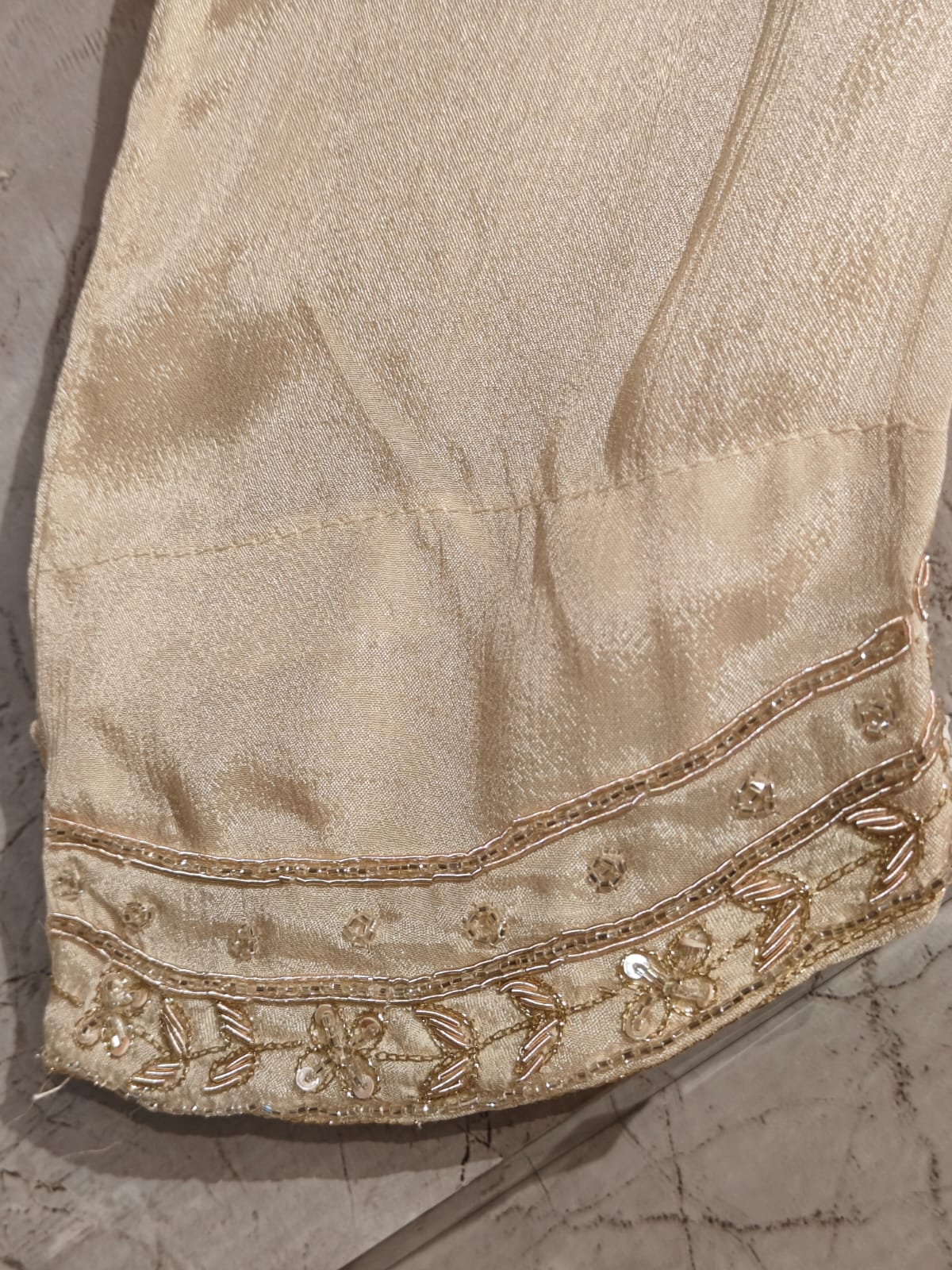 Cream Chinnon Hand Embroidery Airline Kurtha 898
