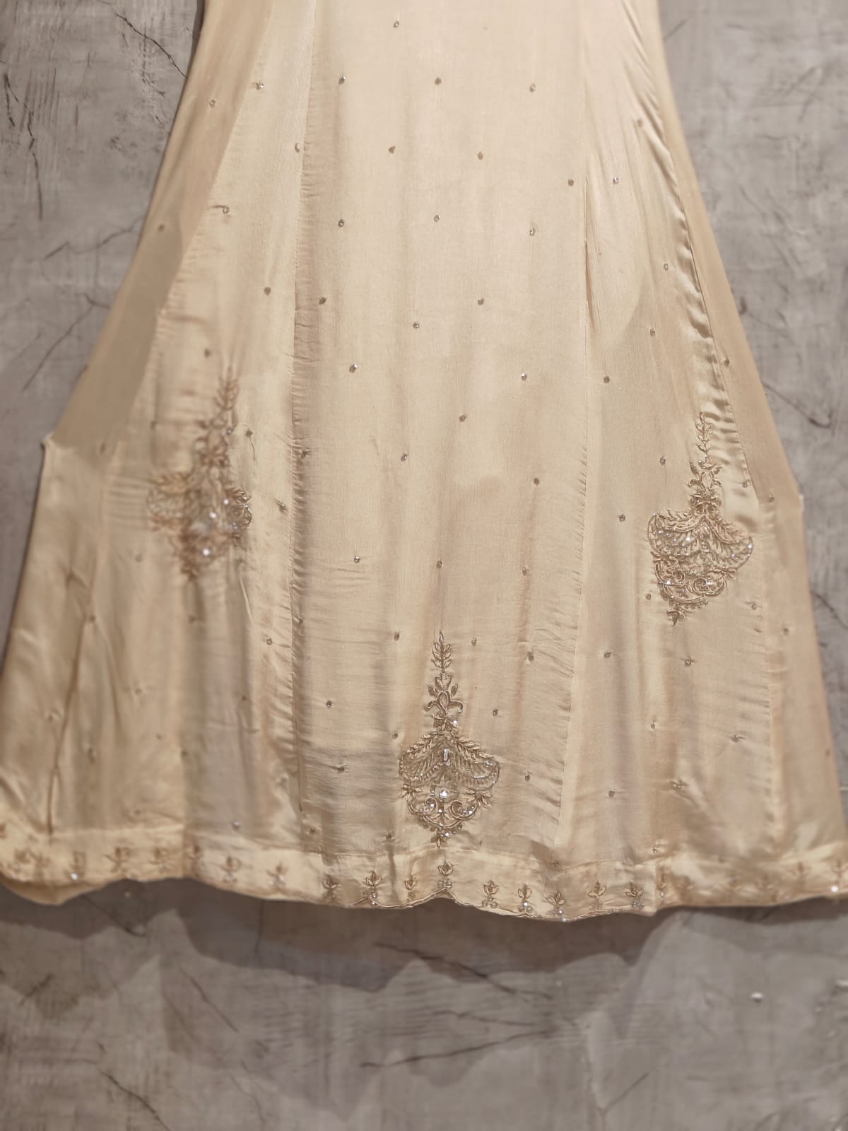 Cream Chinnon Hand Embroidery Airline Kurtha 898