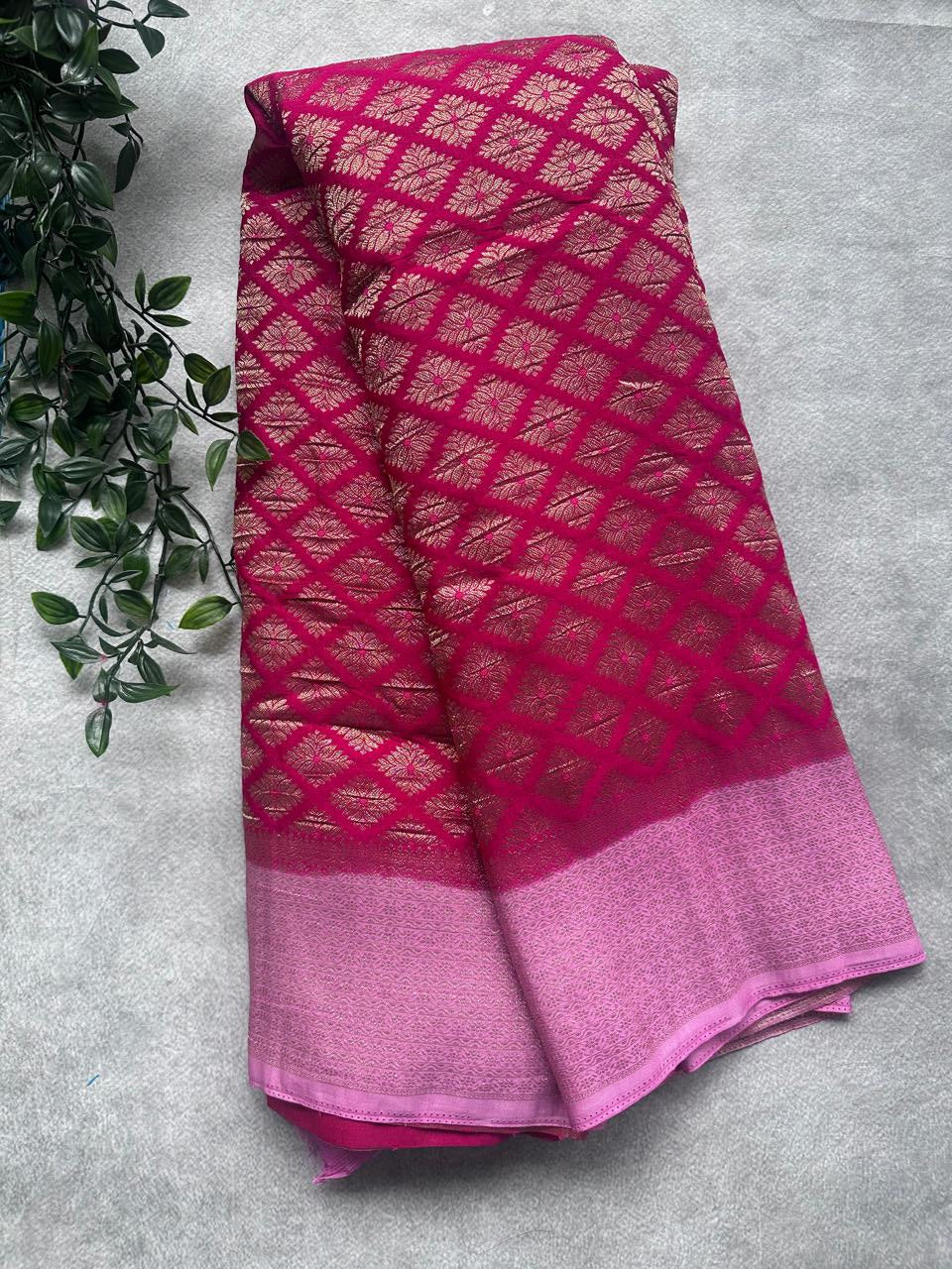 Pink Brocade Semi Georgette Saree 107