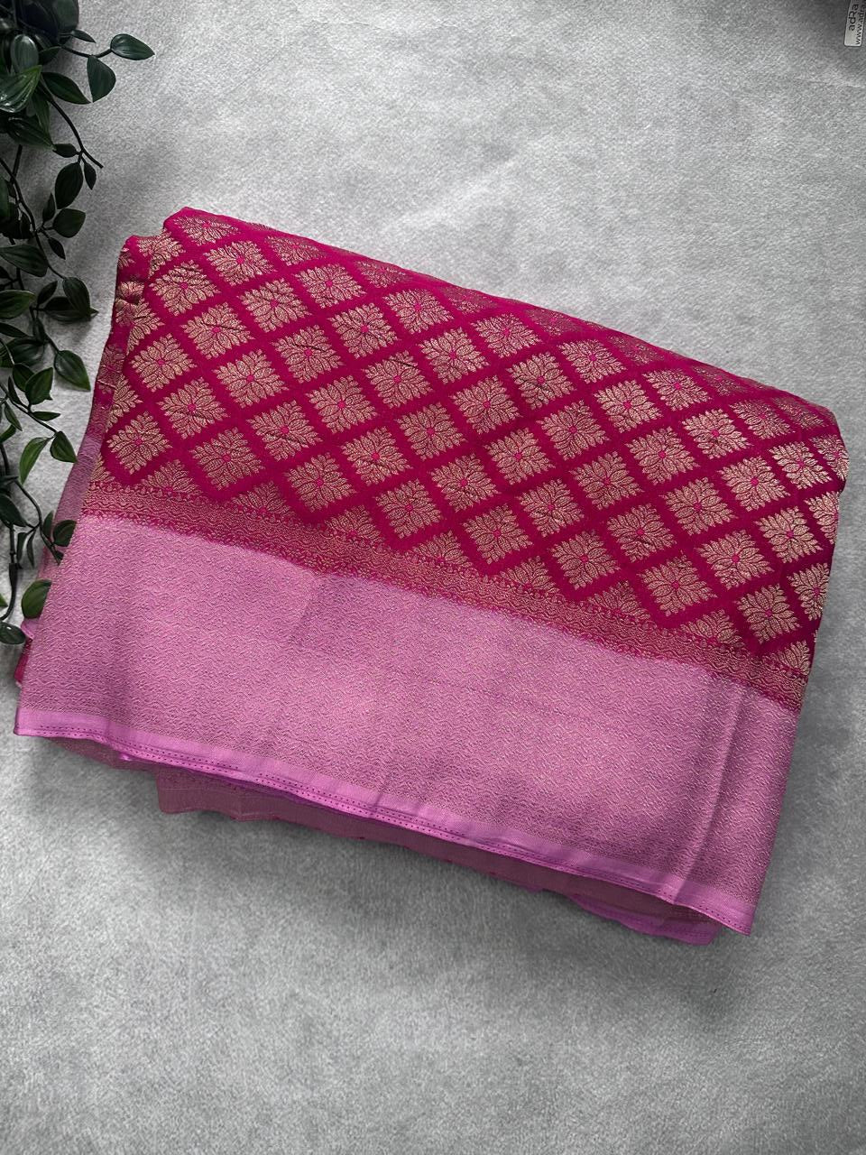 Pink Brocade Semi Georgette Saree 107