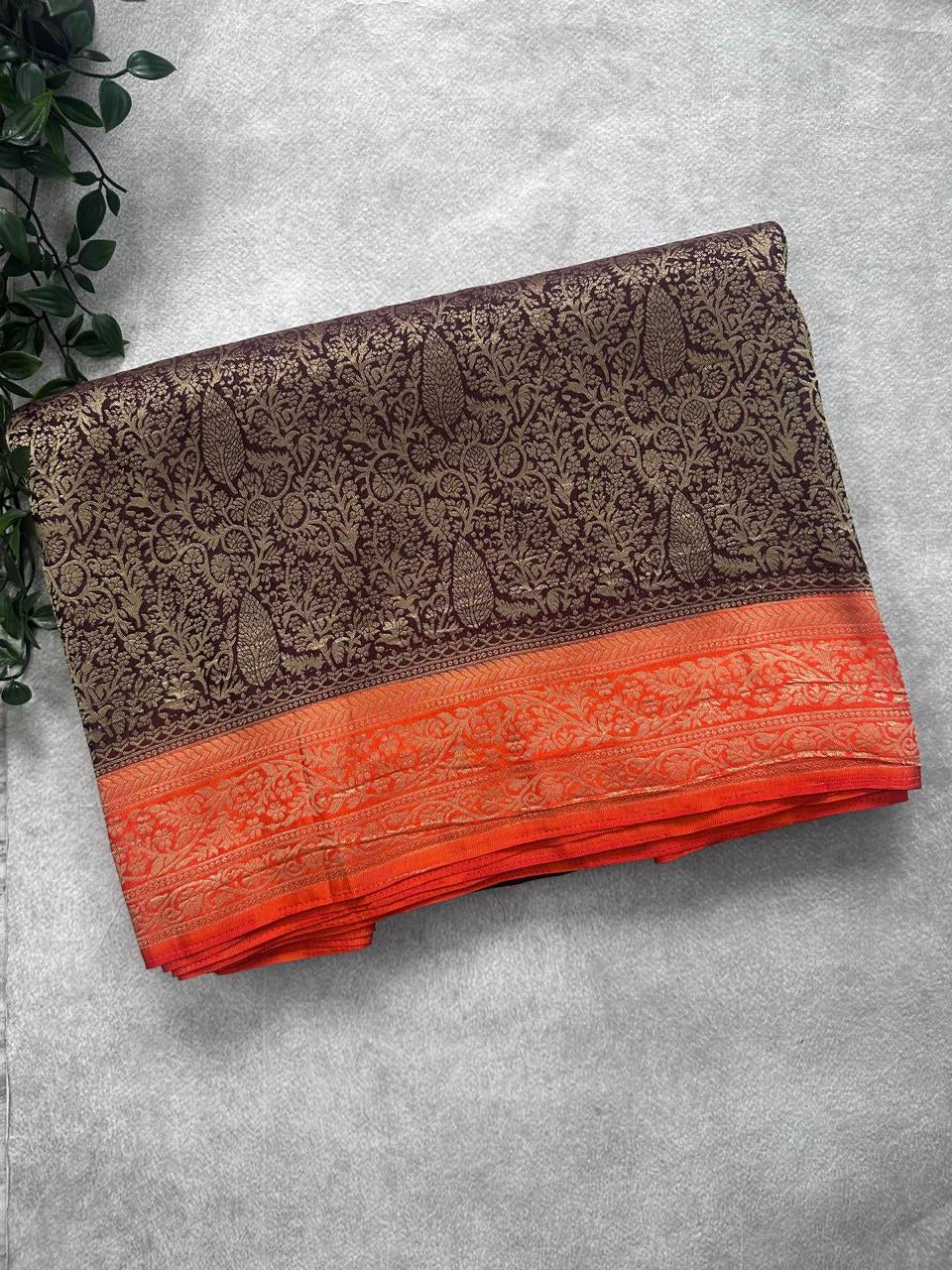 Brown Brocade Semi Georgette Saree 107