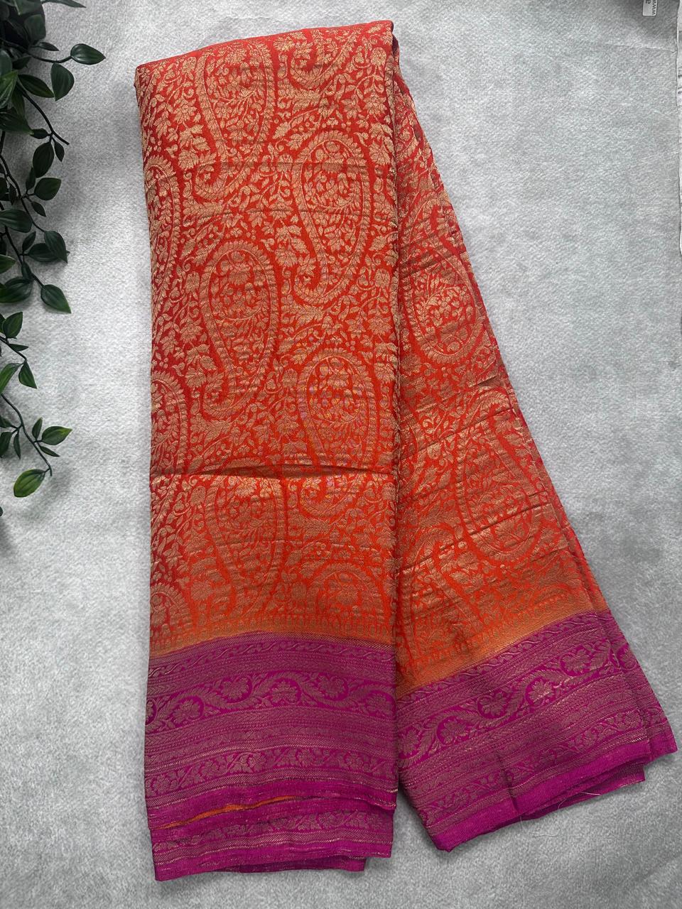 Brown Brocade Semi Georgette Saree 107
