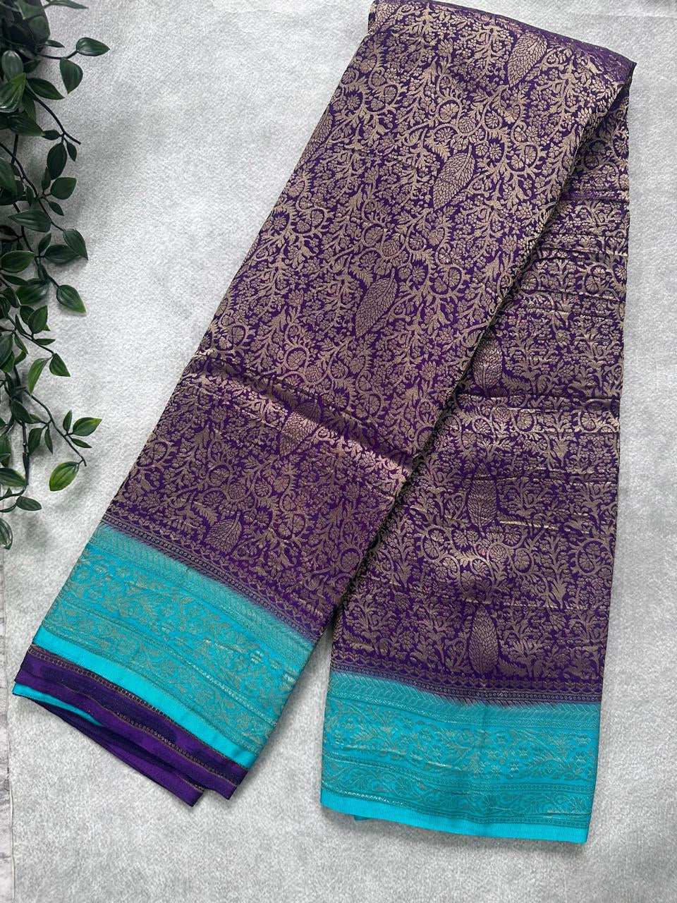 Purple Brocade Semi Georgette Saree 107