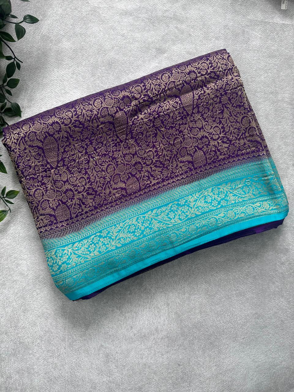 Purple Brocade Semi Georgette Saree 107