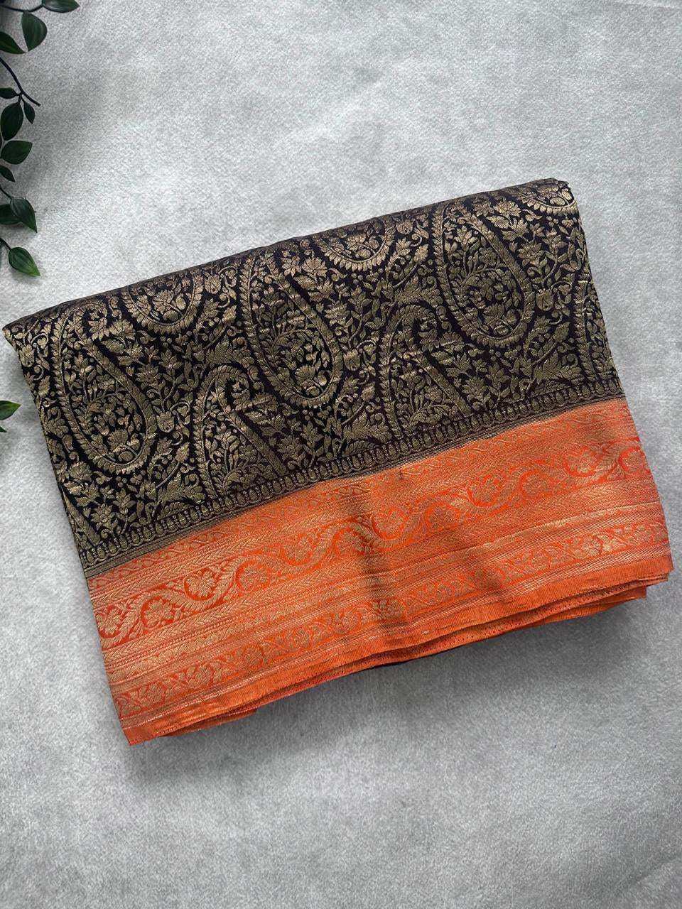 Black Brocade Semi Georgette Saree 107