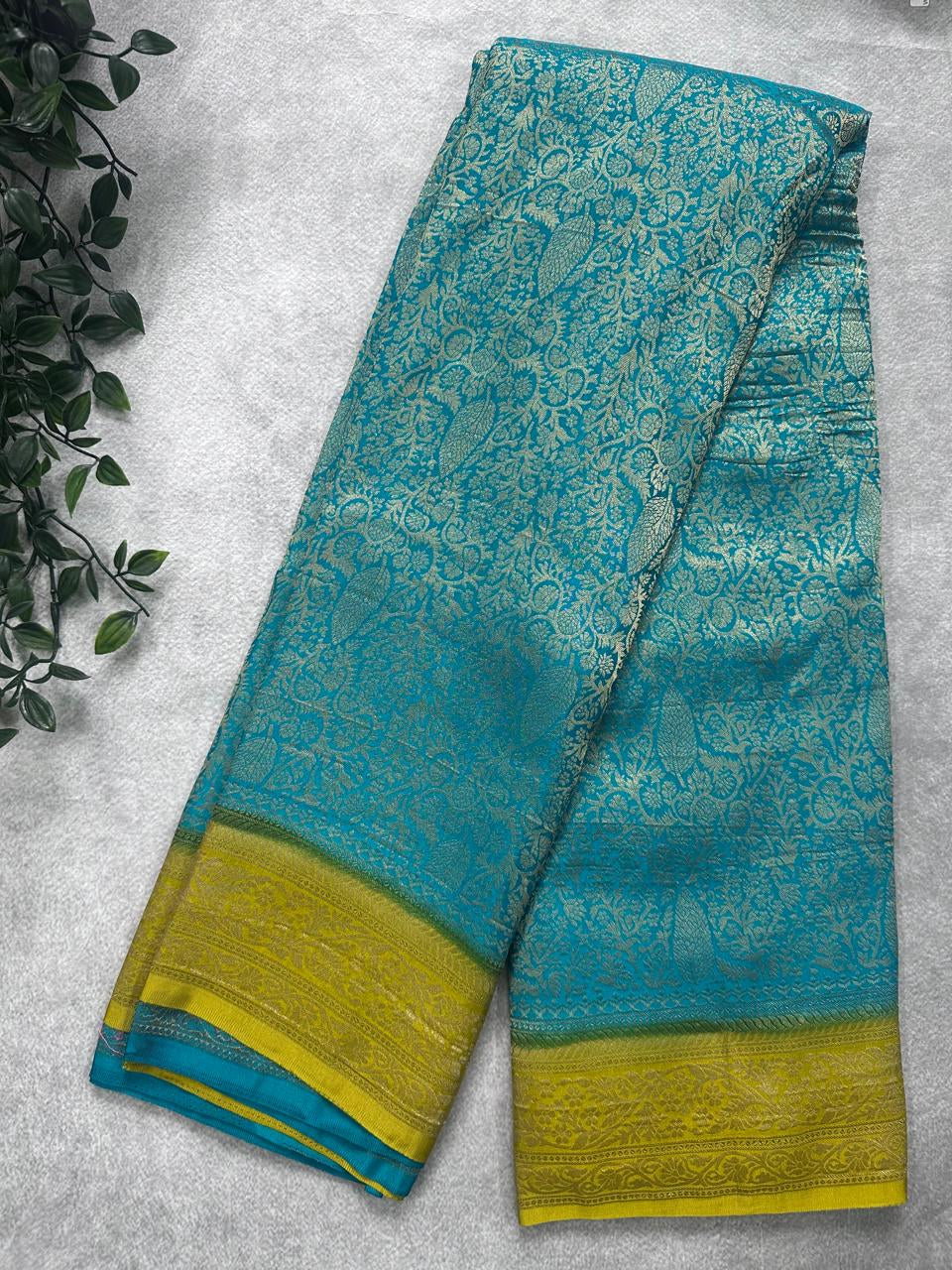 Teal Brocade Semi Georgette Saree 107