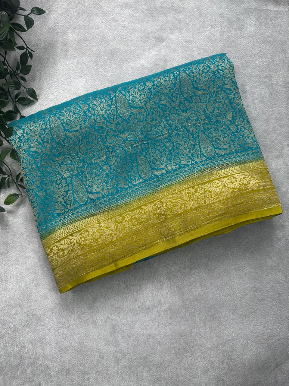Teal Brocade Semi Georgette Saree 107