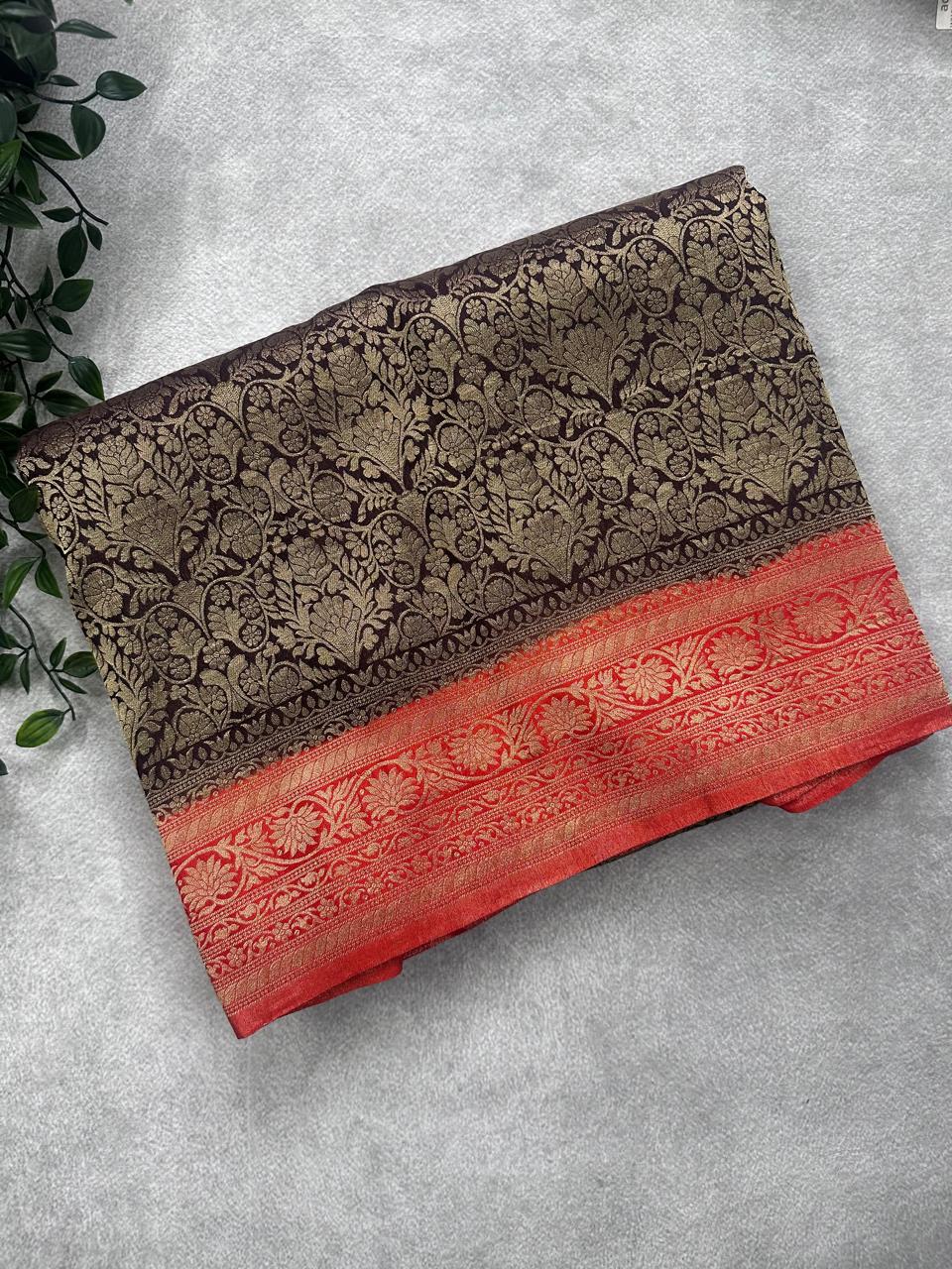 Brown Brocade Semi Georgette Saree 107