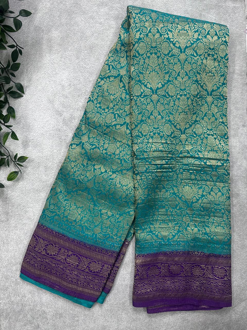Rama Green Brocade Semi Georgette Saree 107