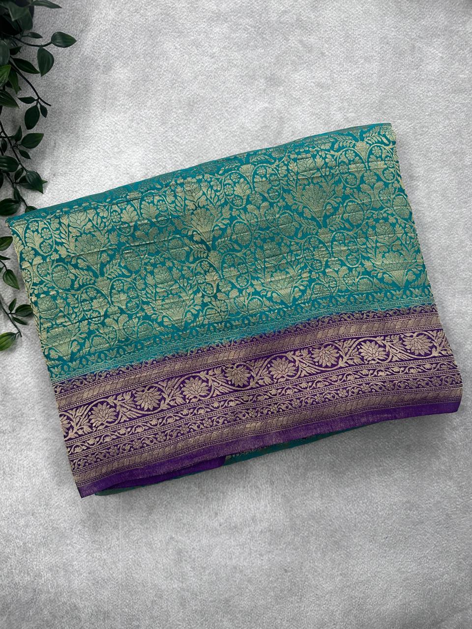 Rama Green Brocade Semi Georgette Saree 107