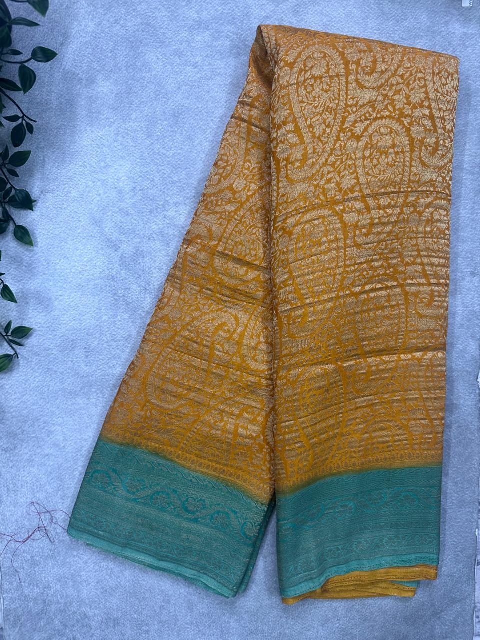 Mustard Brocade Semi Georgette Saree 107