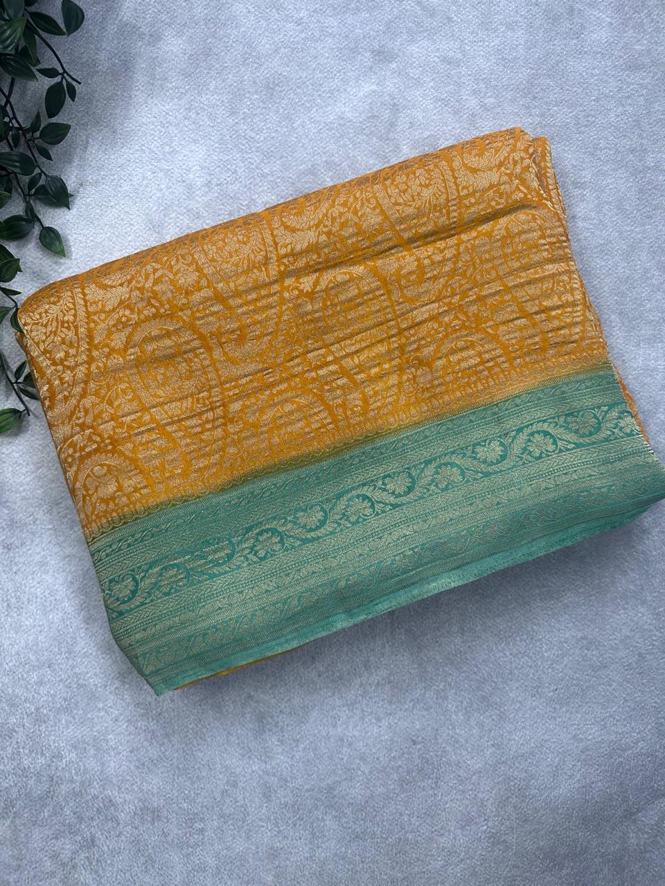 Mustard Brocade Semi Georgette Saree 107