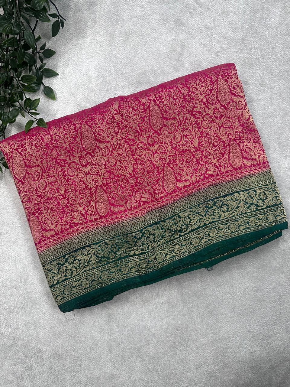 Rani Pink Brocade Semi Georgette Saree 107 (Copy)