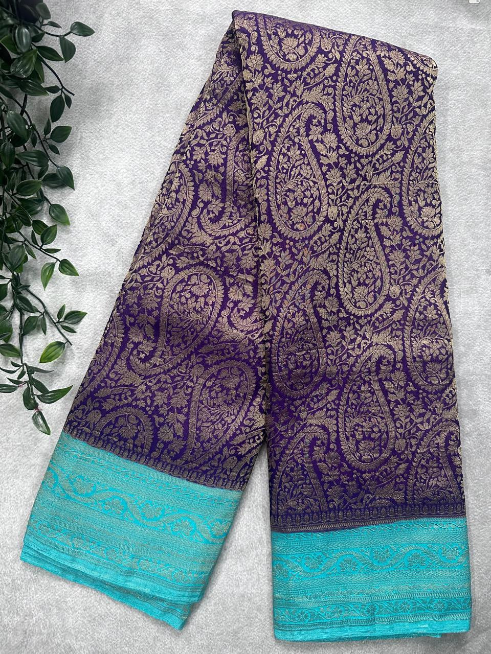 Purple Brocade Semi Georgette Saree 107