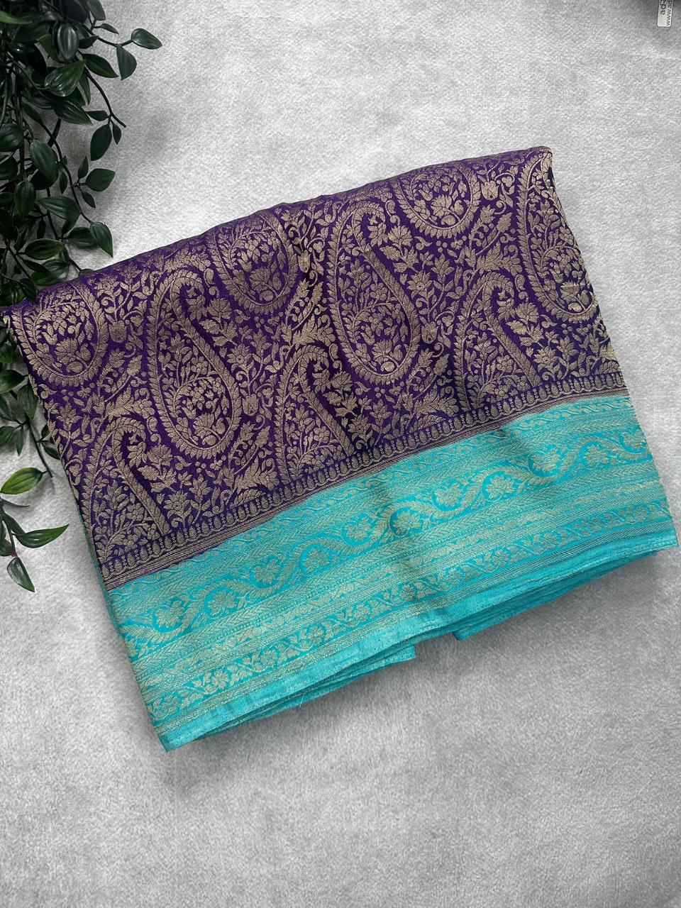 Purple Brocade Semi Georgette Saree 107