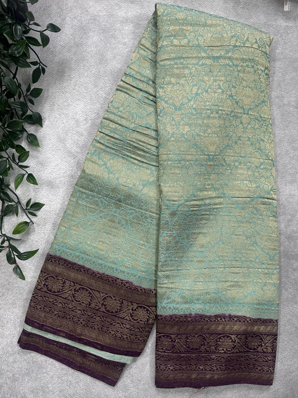 Pastel Blue Brocade Semi Georgette Saree 107
