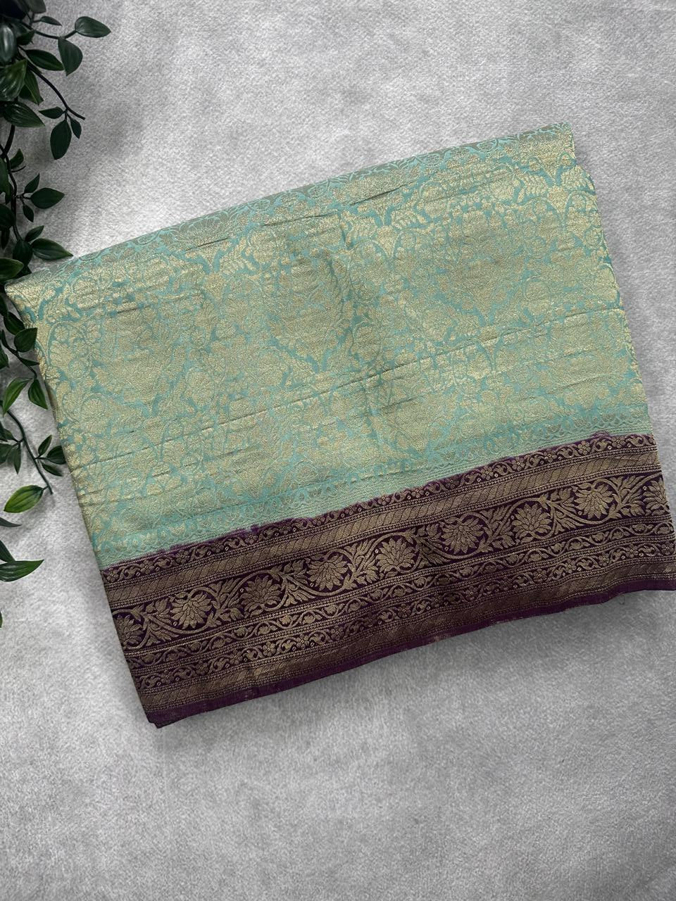 Pastel Blue Brocade Semi Georgette Saree 107