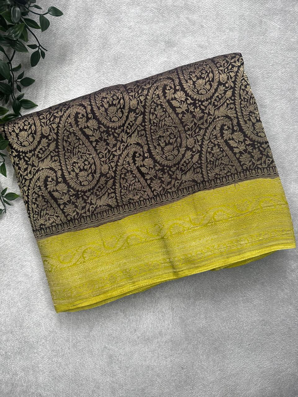 Black Brocade Semi Georgette Saree 107