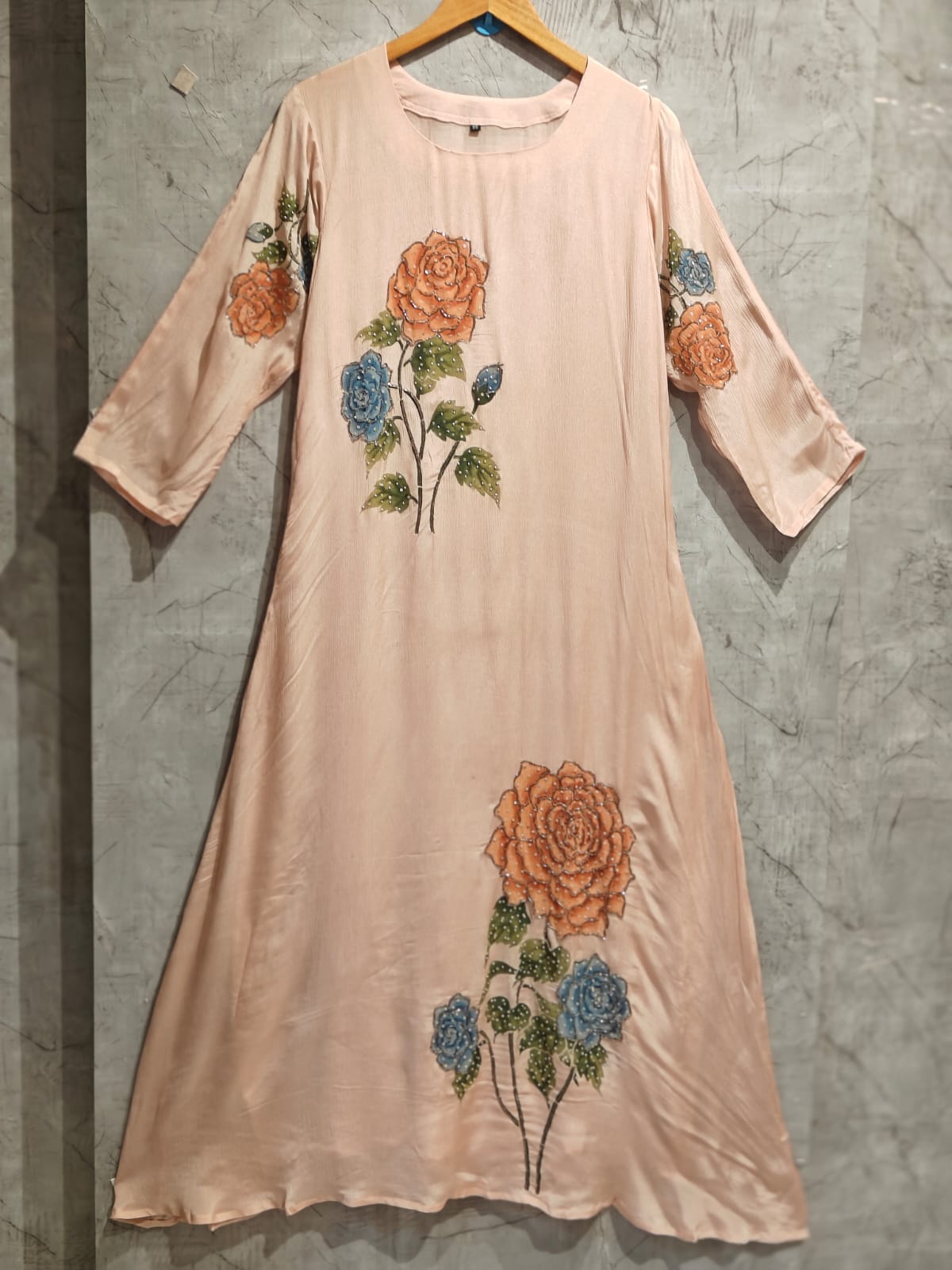 Peach Crepe Airline Hand Embroidery Kurtha 765