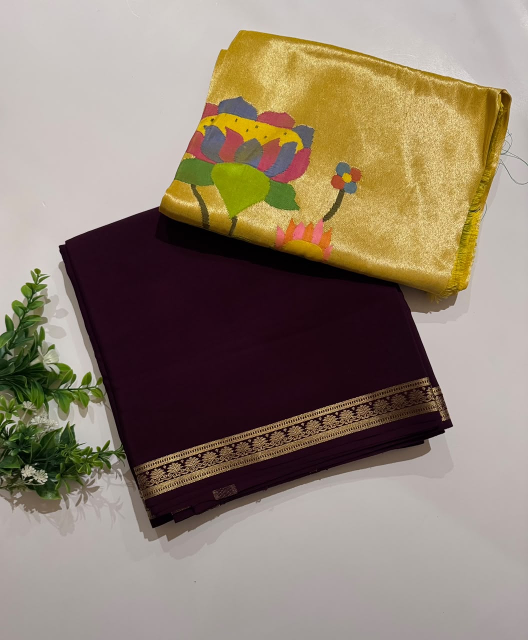 Wine Pure Mysore Silk Saree n Paithani Blouse KSIC-4G (Swara)
