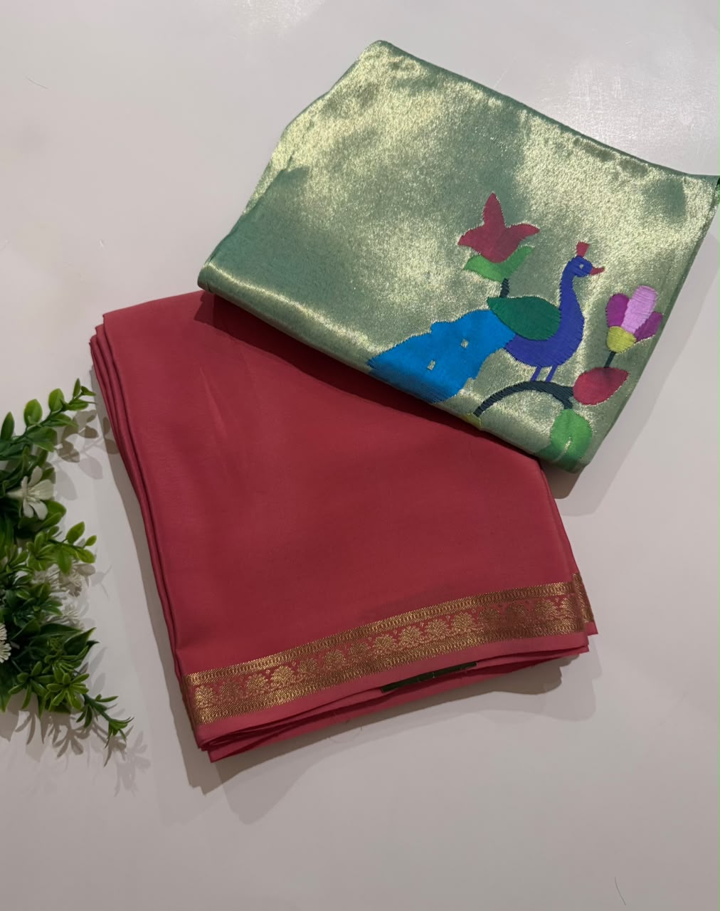 Coral Pure Mysore Silk Saree n Paithani Blouse KSIC-4G (Swara)
