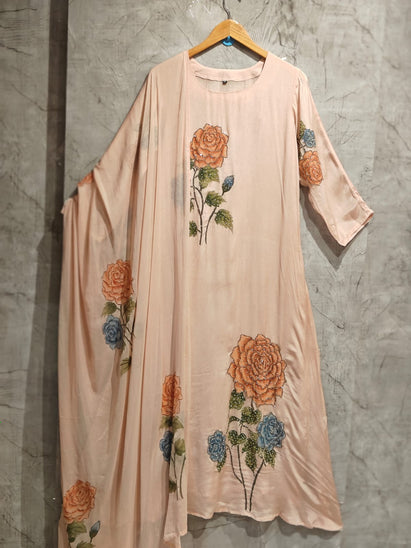 Peach Crepe Airline Hand Embroidery Kurtha 765