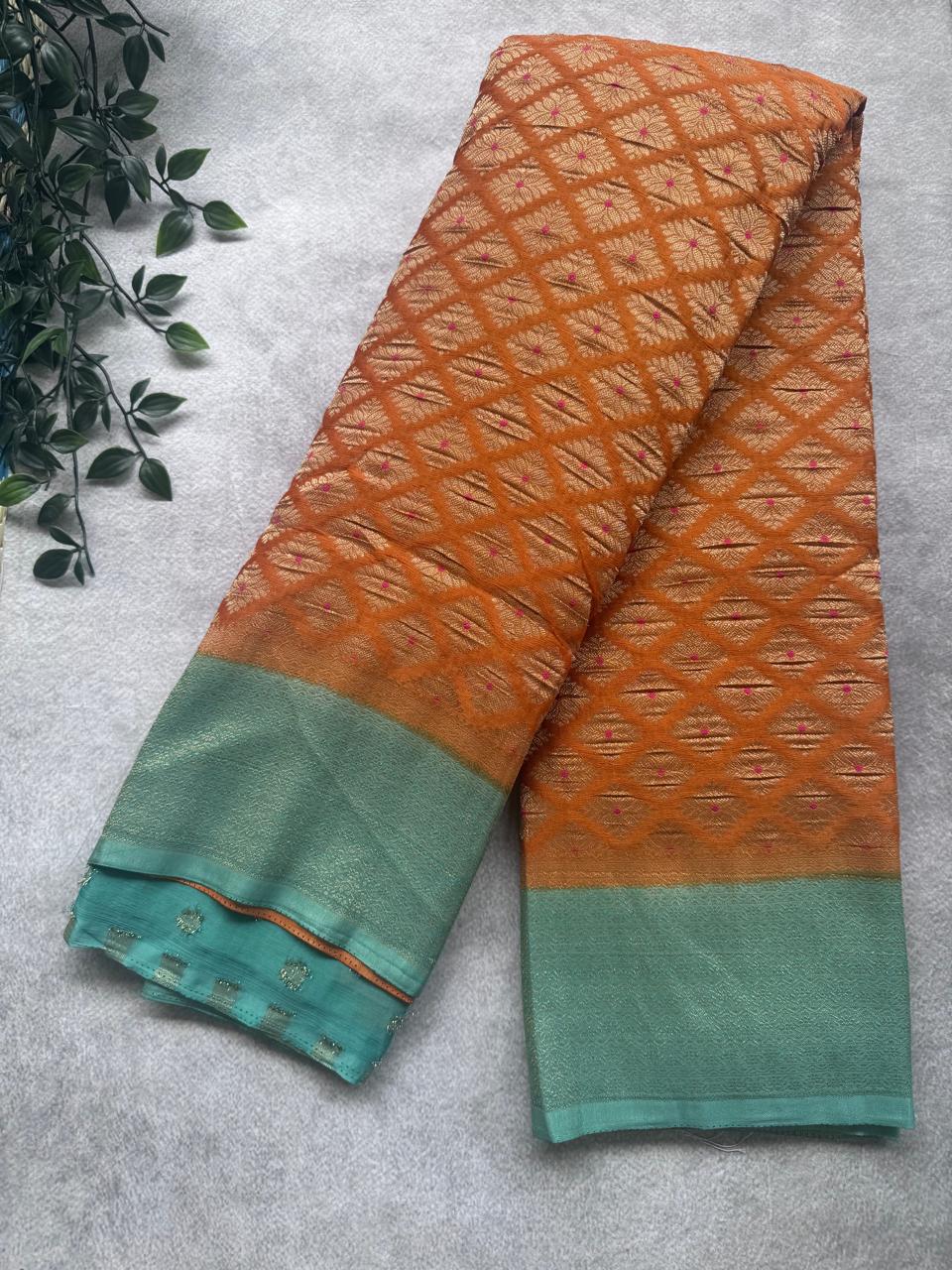 Rust Brocade Semi Georgette Saree 107
