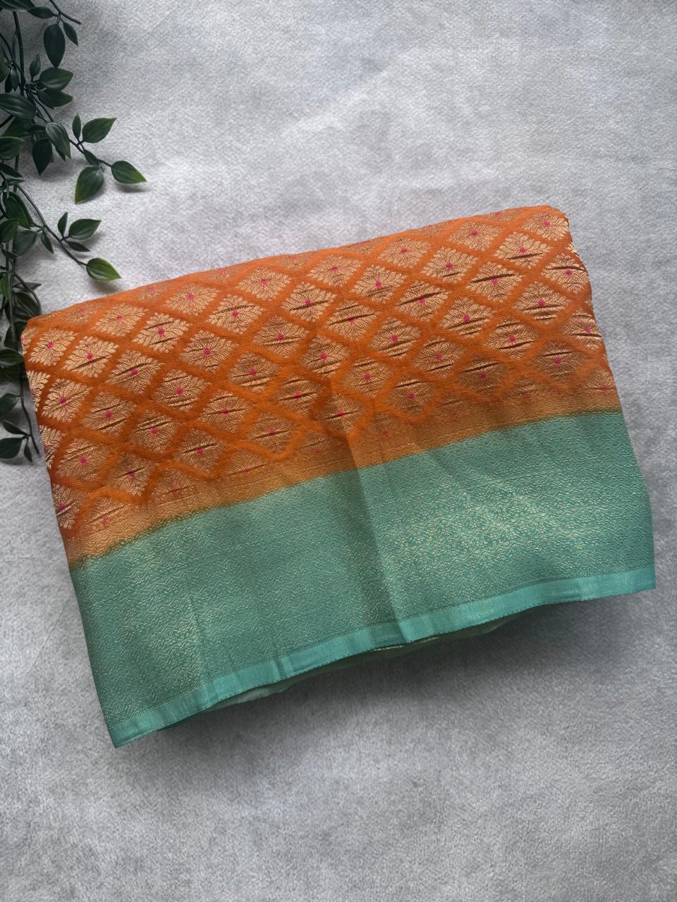Rust Brocade Semi Georgette Saree 107