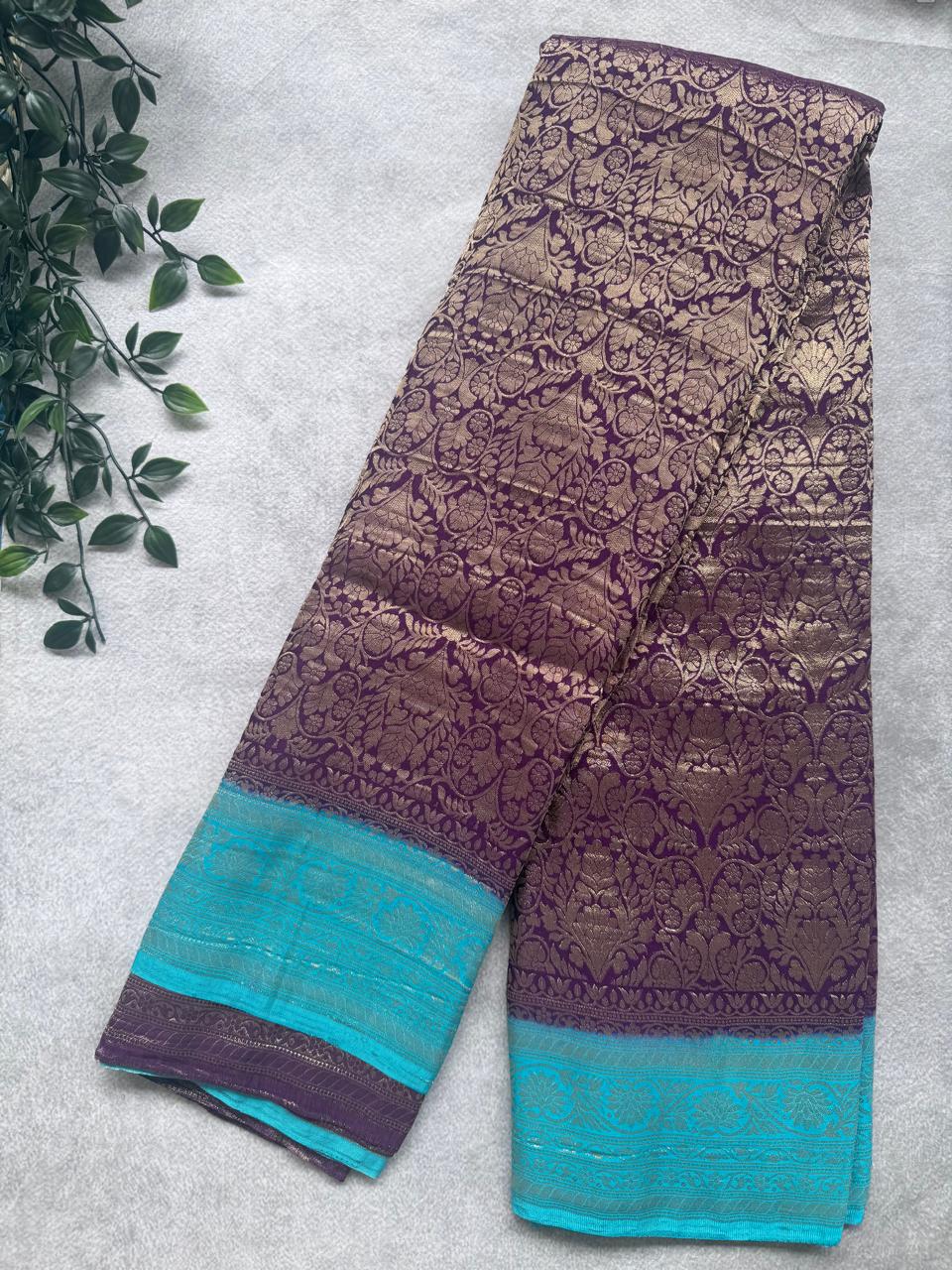 Purple Brocade Semi Georgette Saree 107