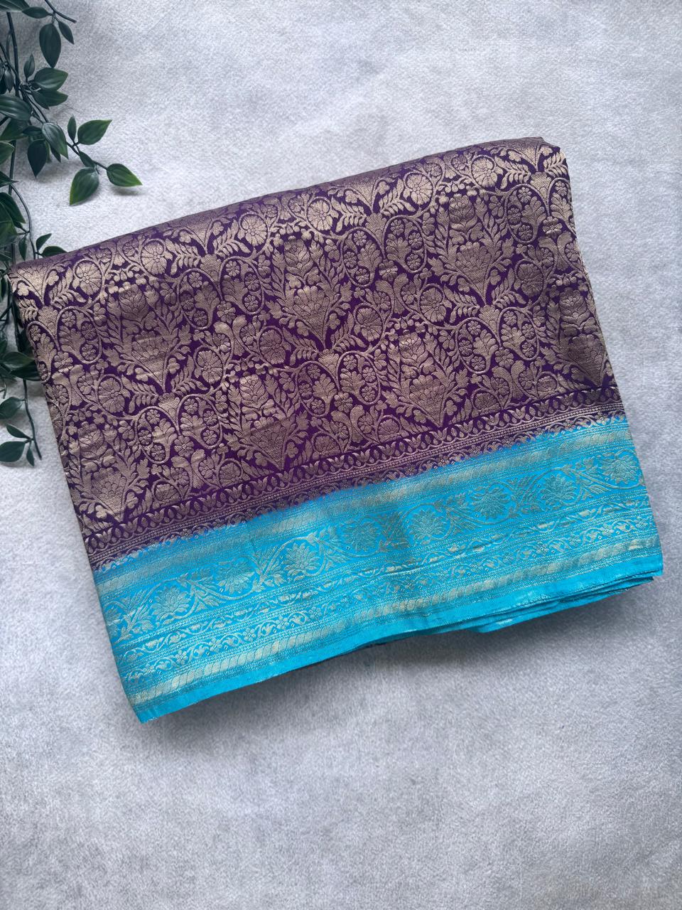 Purple Brocade Semi Georgette Saree 107