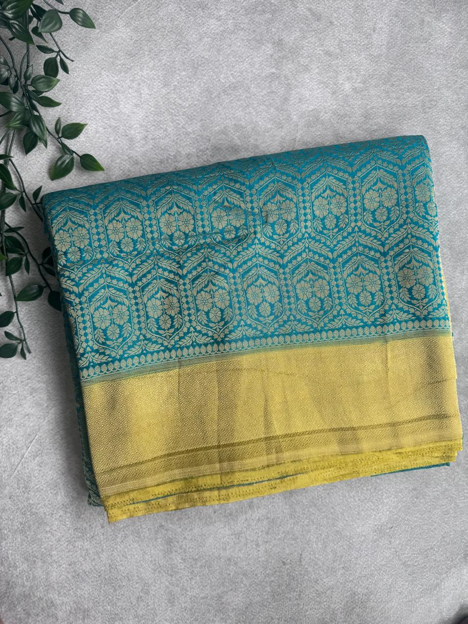 Teal Brocade Semi Georgette Saree 107