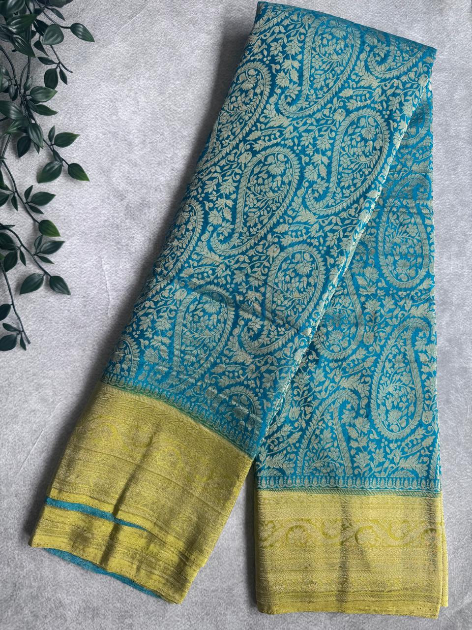 Teal Brocade Semi Georgette Saree 107